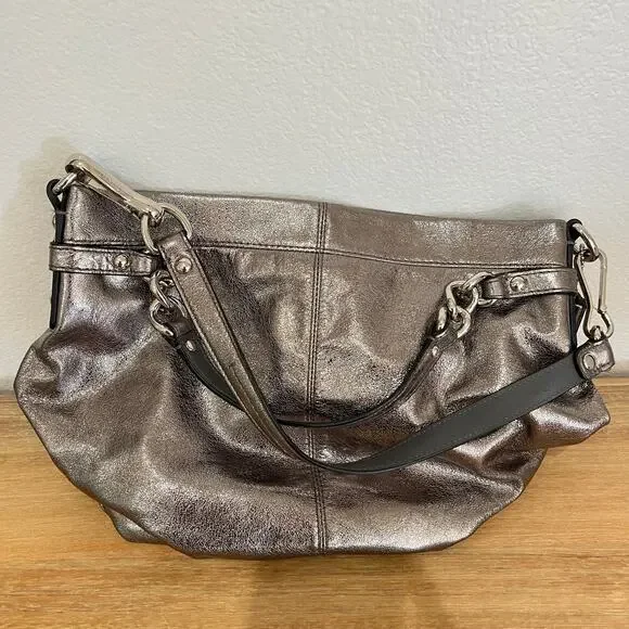 Coach Brooke Metallic Silver Pewter Hobo Shoulder Bag Purse Shiny Y2K - Picture 5 of 9